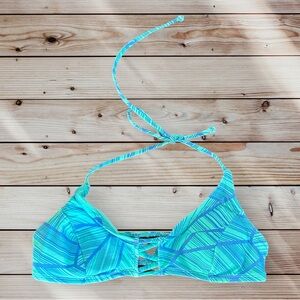 XHILARATION Crisscrossed Tie-Neck Bikini Top in Seafoam Green/Periwinkle